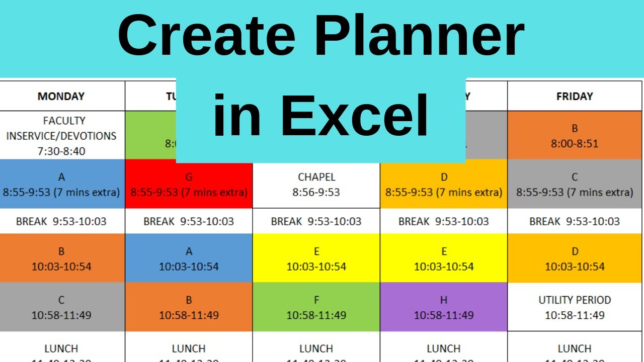 Creating Daily/Weekly Subjects Planner in Excel